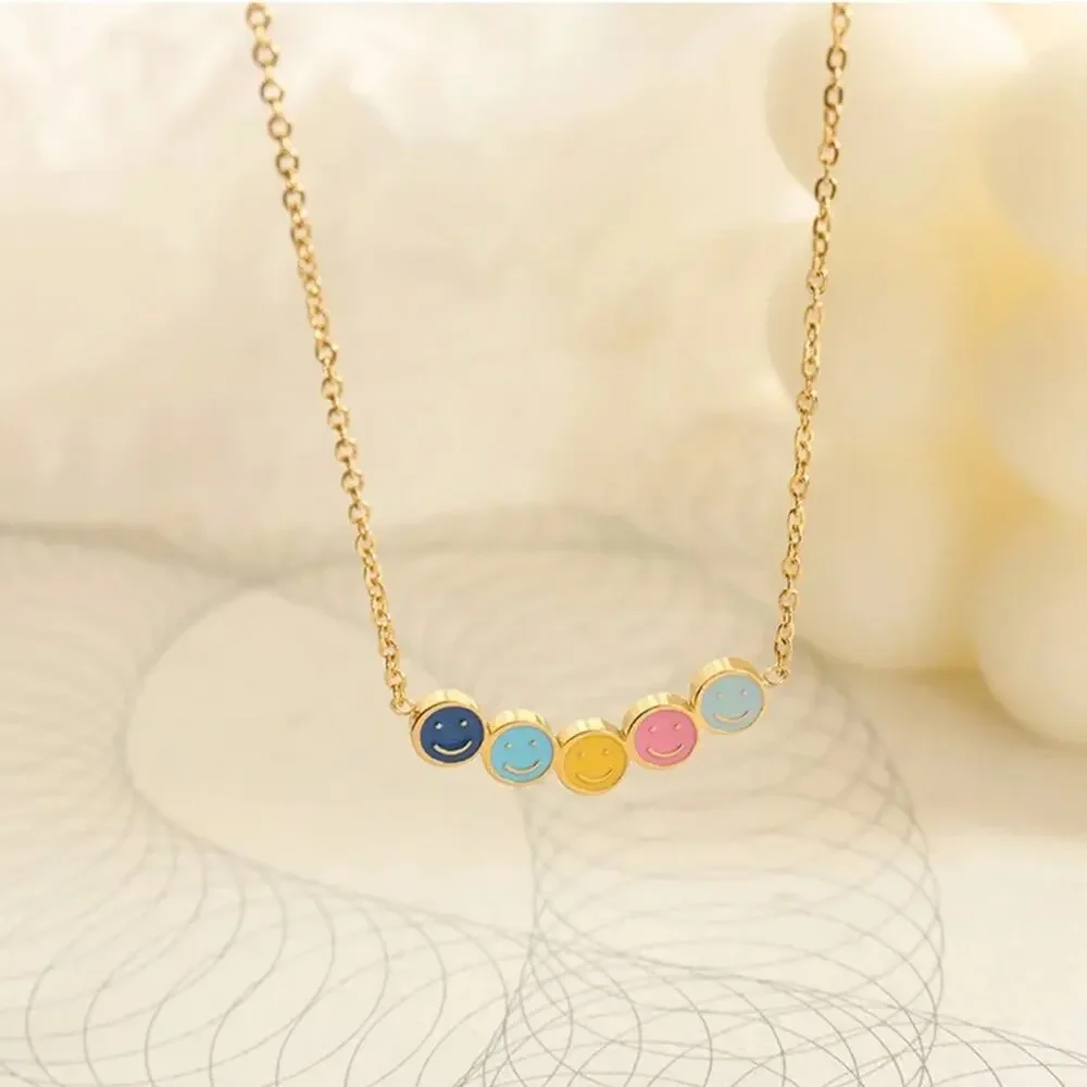 NEW 18K yellow gold plated smile face colorful necklace jewelry B21B